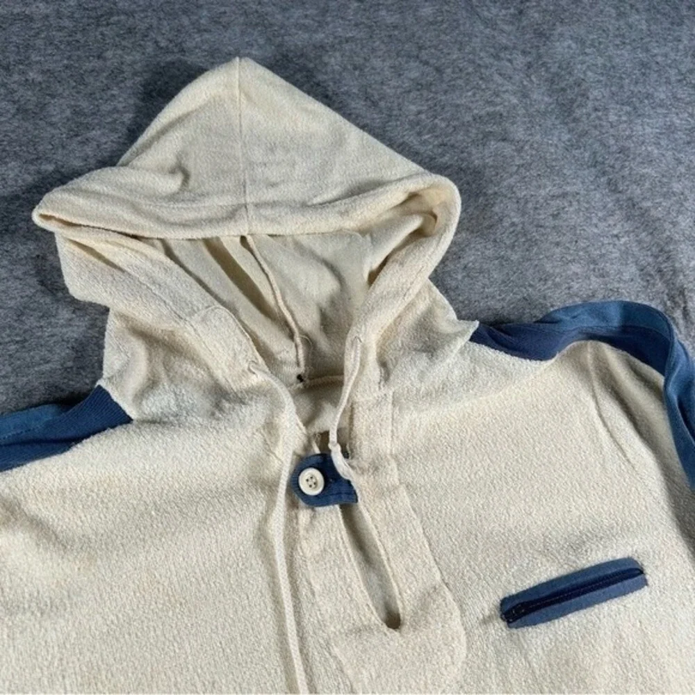 Vintage 60s Hoodie XS Cream French Terry cloth Chinstrap 1960s Lightweight True